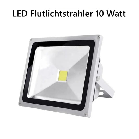 LED Flutlichtstrahler 10 Watt in Silber - kompakt, wasserdicht IP65, hell wie Tageslicht.