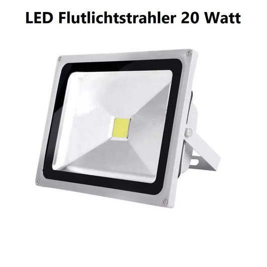 LED Flutlichtstrahler 20 Watt in Silber - wetterfeste Aussenleuchte mit IP65 Schutz, helles Tageslichtweiss.