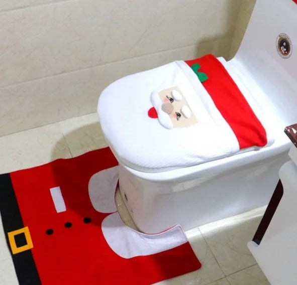 Badezimmer-Dekoration aus Vlies, erhältlich als Weihnachtsmann oder Elf, ideal für die festliche Bad-Gestaltung.