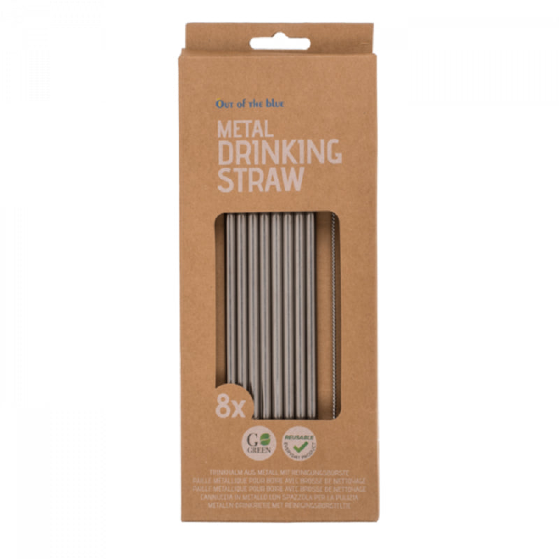 Robustes 8-teiliges Set Edelstahl-Strohhalme inklusive Pinsel, zur Vermeidung von Plastikmüll und für nachhaltigen Genuss.