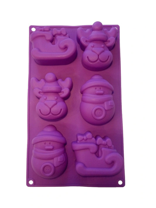 Weihnachtliche Silikon-Giessform, lebensmittelecht, in violetter Farbe, ideal für Kuchen, Schokolade und Pralinen.