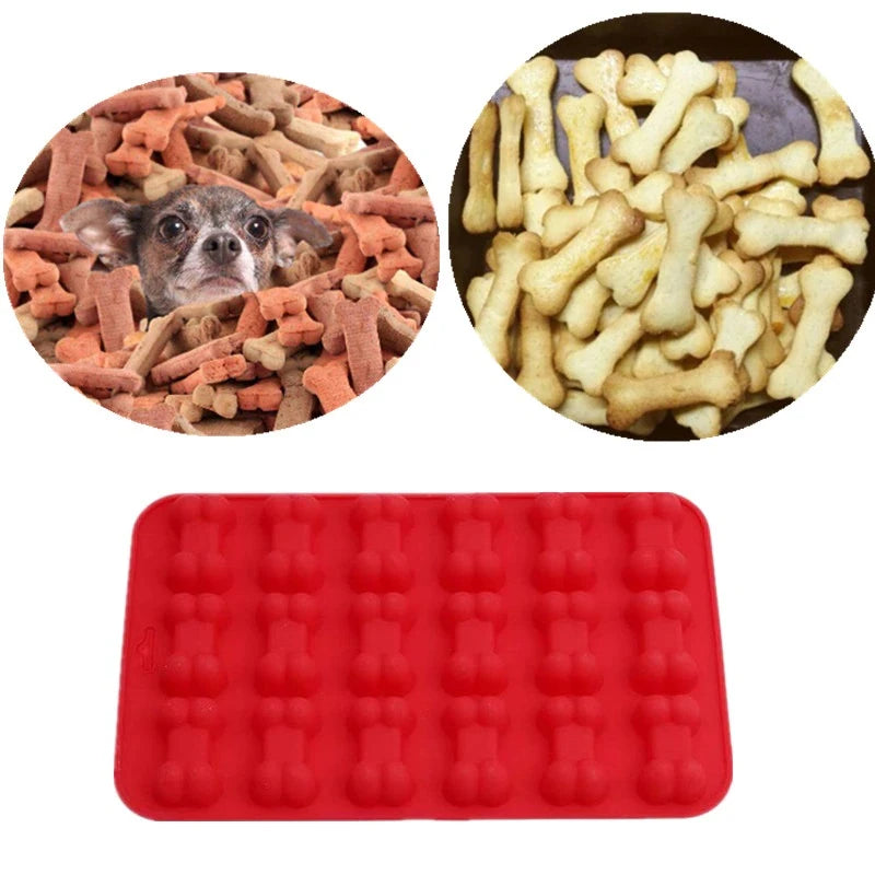 Hundekekse selber backen mit roter Silikon Knochen Backform für Hunde Leckerlis und Snacks.