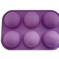Violette Silikon Backform mit 6 Halbkugel Mulden für Pralinen oder Schokobomben.