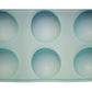 Grosse Silikon Backform (29.5 x 17 cm) in Türkis mit 6 Halbkugel Mulden (Ø 7 cm).