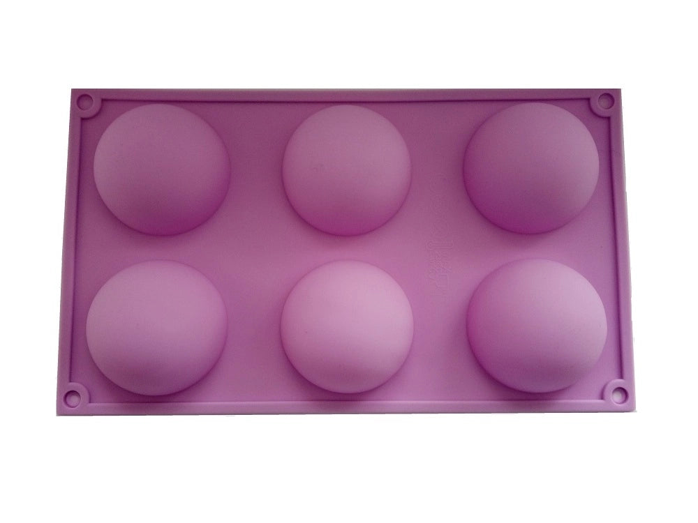 Violette Silikonform 6 Halbkugeln (7 cm Durchmesser, 3 cm hoch) für Desserts und Schokobomben.