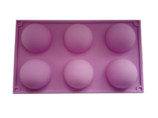 Violette Silikonform 6 Halbkugeln (7 cm Durchmesser, 3 cm hoch) für Desserts und Schokobomben.