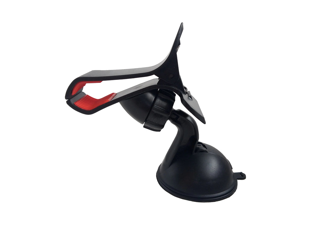 Autohalterung für Smartphones und Navigationsgeräte, flexibel drehbar, stabile Montage mit Saugfuss, Silikonbeschichtung schützt Geräte vor Kratzern.