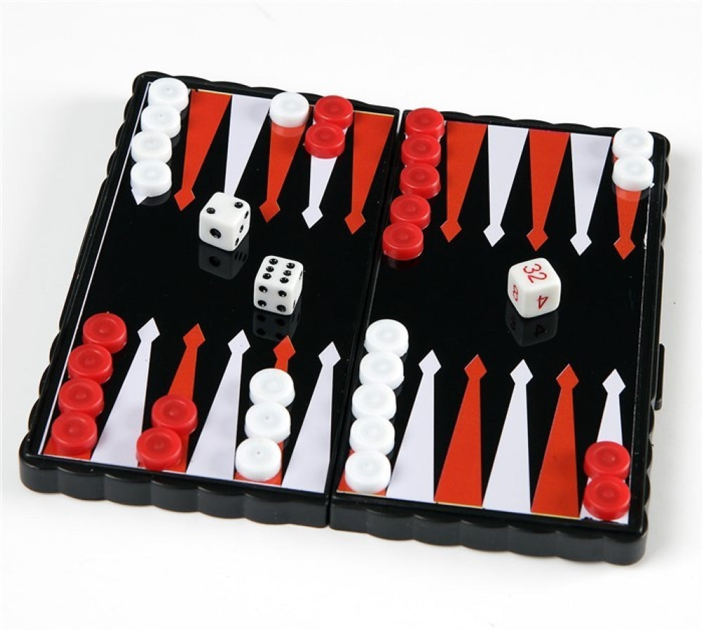 Backgammon Mini Edition - tragbares Brettspiel mit Magnetsteinen für unterwegs