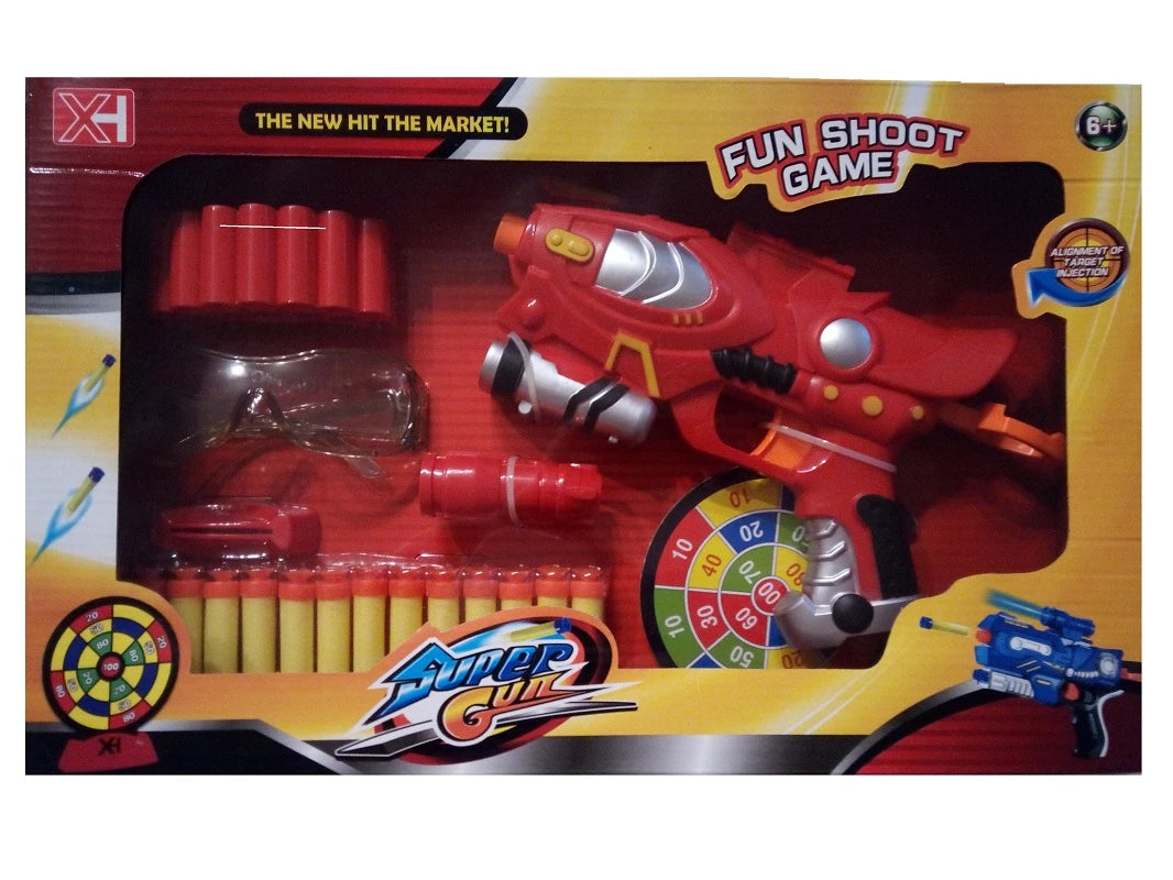 Blaster toy gun with target for safe target practice.