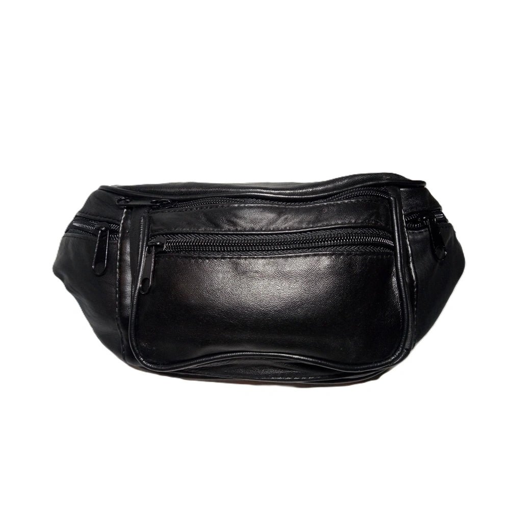 Bauchtasche aus Echtleder schwarz - hochwertige Gürteltasche mit Reissverschluss
