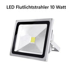 LED Flutlichtstrahler 10 Watt in Silber - kompakt, wasserdicht IP65, hell wie Tageslicht.