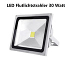 LED Flutlichtstrahler 30 Watt in Silber - wasserdicht IP65, hell wie Tageslicht für Aussenbereiche.