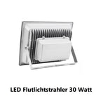 Wetterfester LED Fluter 30 W aus Aluminium und gehärtetem Glas - energieeffizient und CE-zertifiziert.