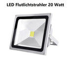 LED Flutlichtstrahler 20 Watt in Silber - wetterfeste Aussenleuchte mit IP65 Schutz, helles Tageslichtweiss.