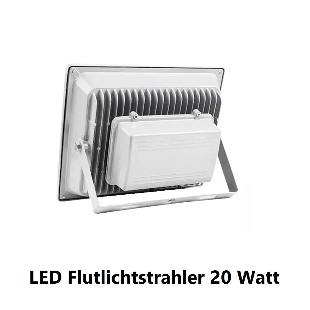 Wasserdichter LED Fluter aus Aluminium und gehärtetem Glas - energieeffiziente Aussenbeleuchtung 20W.