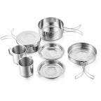 Trekkinggeschirr 8-teilig kompakt gestapelt für den Rucksack.