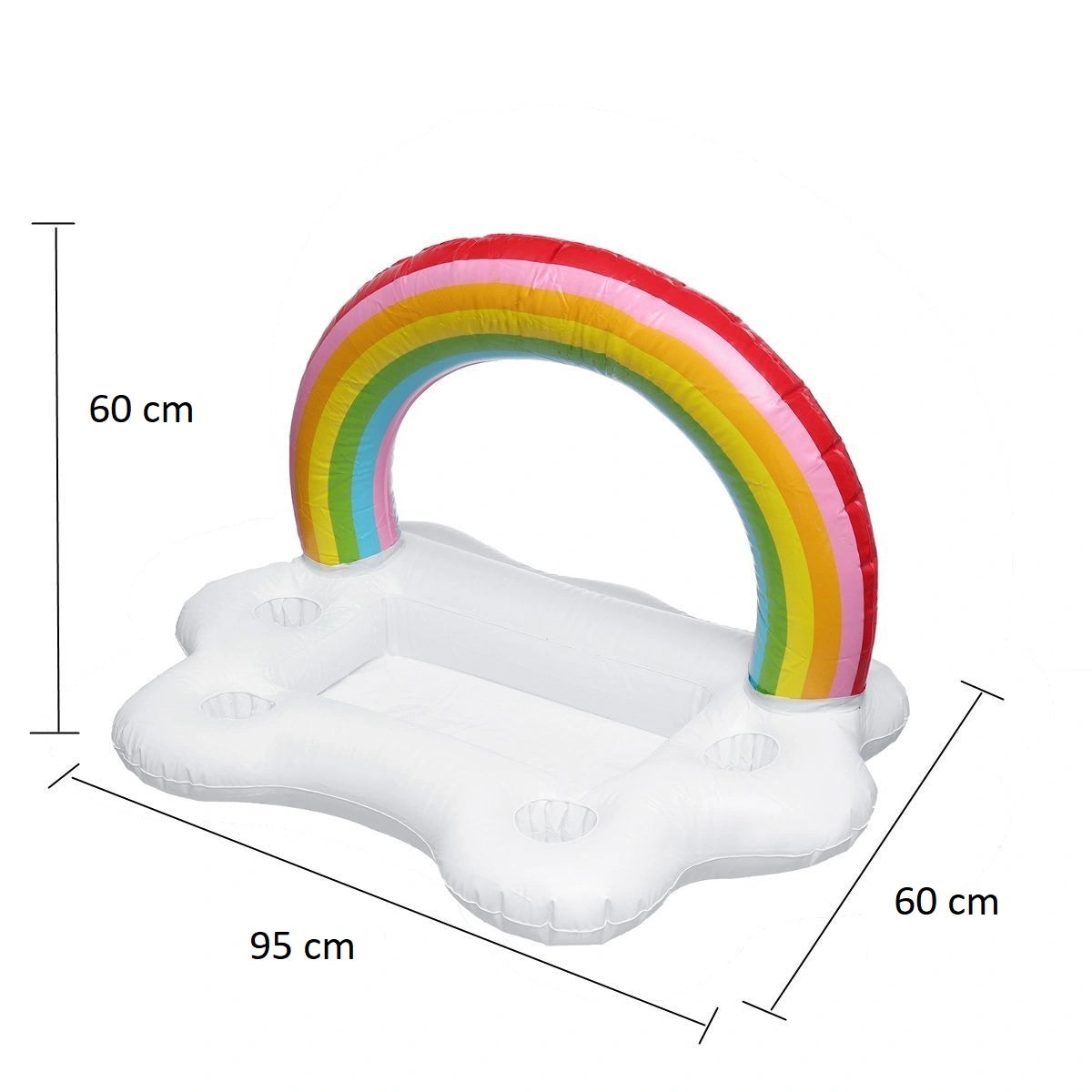 Aufblasbare Poolbar 95 x 60 x 60 cm mit Regenbogen und vier Getränkehaltern. Schwimmendes Poolzubehör für Sommer, Poolpartys und entspannte Stunden im Garten.
