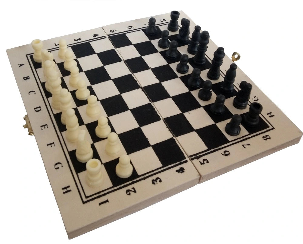 Reiseschach Set aus Holz und Kunststoff - kompaktes Schachspiel 21 x 21 cm