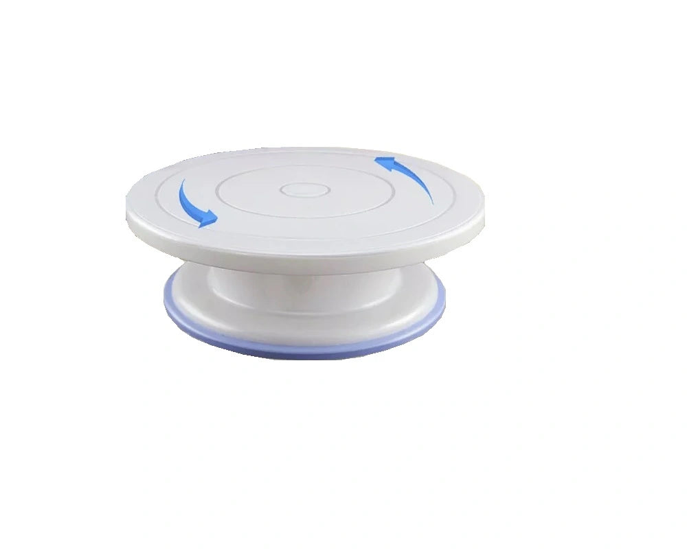 Drehbarer Tortenteller mit rutschfester Unterseite, ideal zum Glätten von Sahne-, Fondant- und Buttercremetorten.