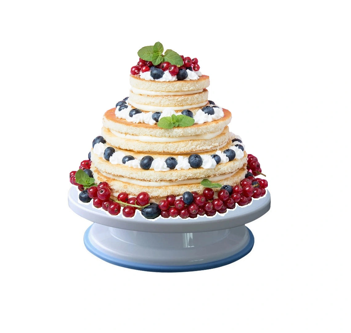 Praktischer Tortendrehteller für Hobbybäcker und Konditoren, ermöglicht einfaches Einstreichen, Verzieren und Servieren von Torten.