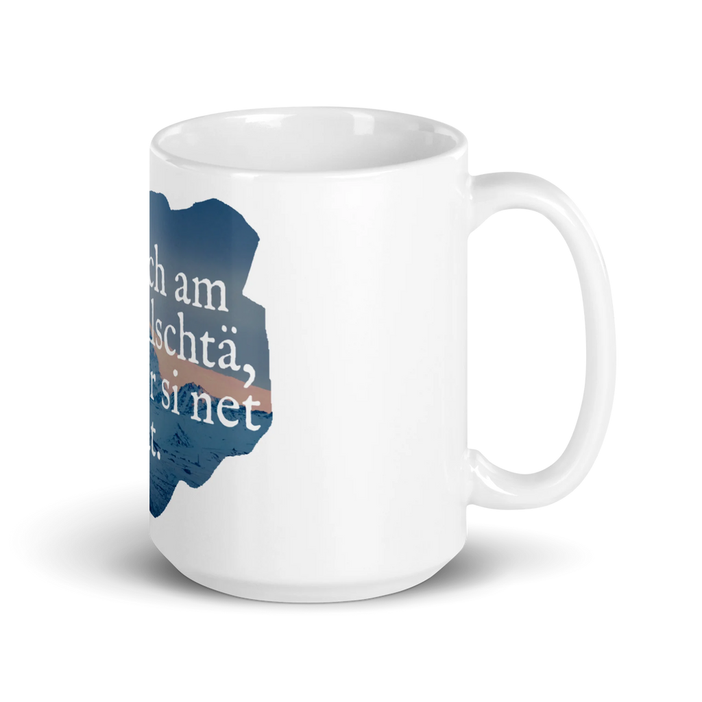 Kaffeetasse mit inspirierendem Spruch für bewusste Pausen.