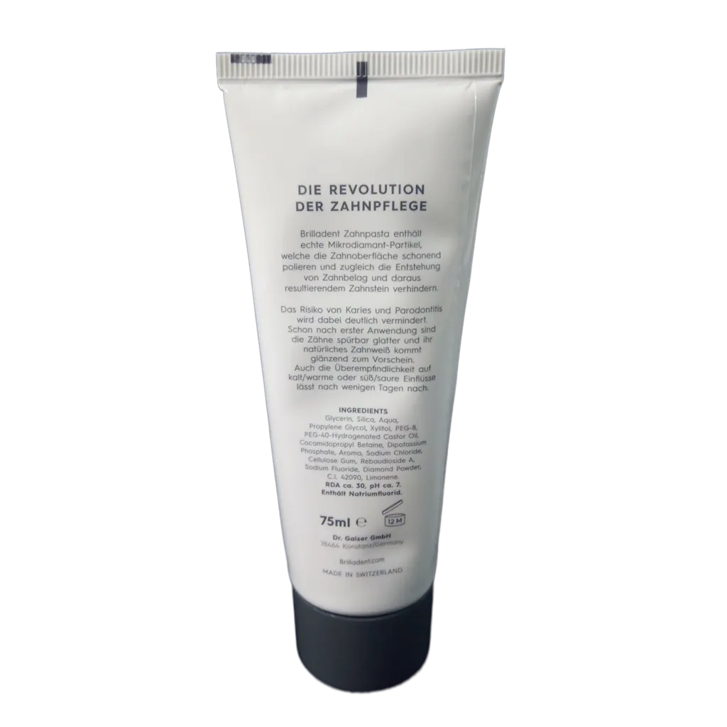 Dentifrice suisse à effet polissant et contenant des particules de diamant.