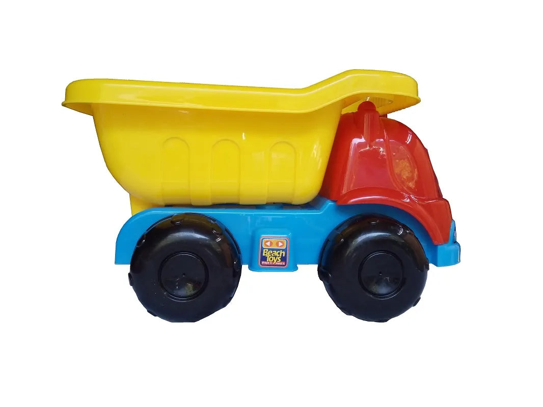 Bunter Sandspielzeug-Lastwagen mit Kippmulde für den Sandkasten